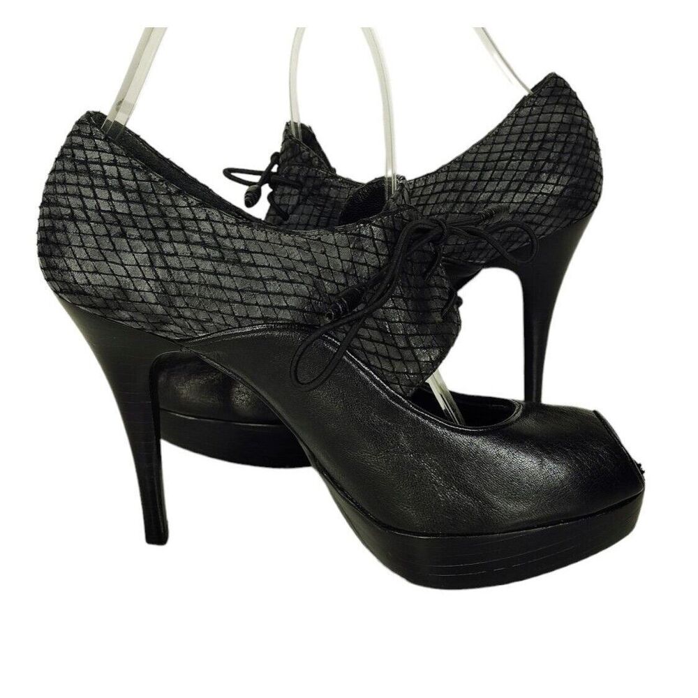 Stuart Weitzman Snake Leather Platform Peeptoe La… - image 5